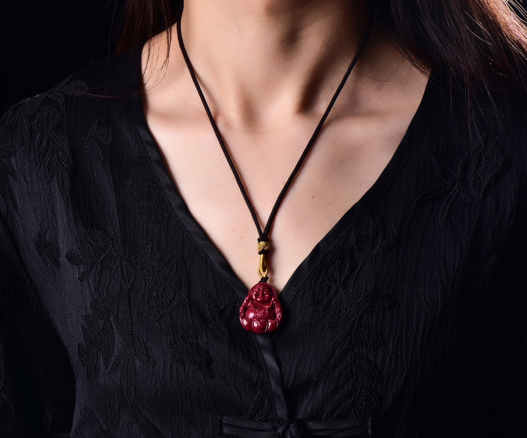 Natural Cinnabar & Purple Sand Buddha Pendant Necklace – Lucky Amulet for Peace, Protection & Good Fortune