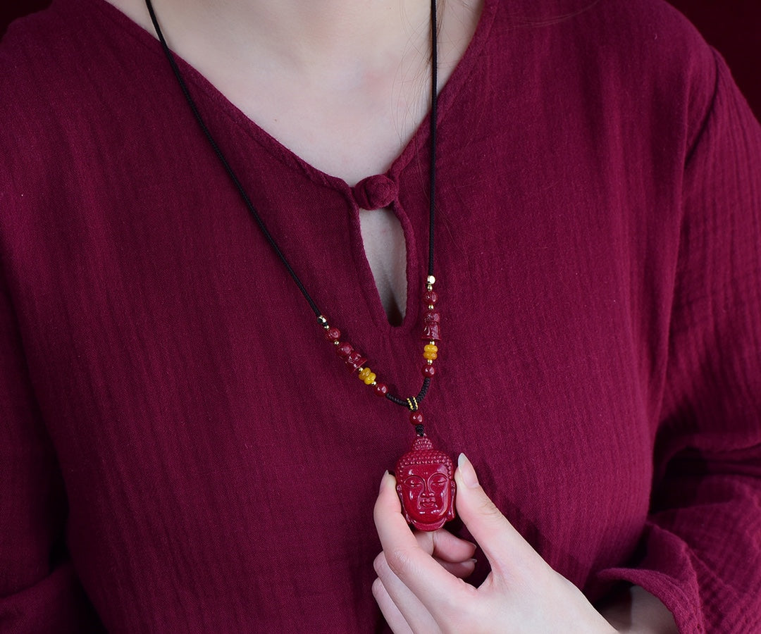 Natural Cinnabar & Zijing Sand Buddha Pendant – Attract Wealth, Ward Off Evil, Bring Peace and Good Luck