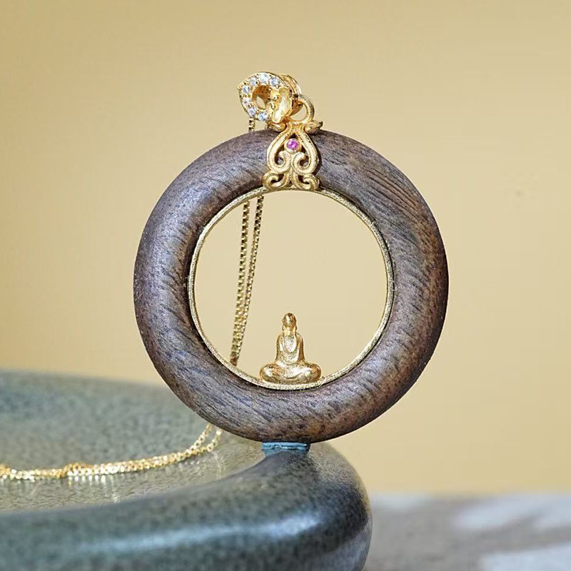 Brunei High-Oil Black Agarwood Ring Pendant · 925 Gold-Plated Bail