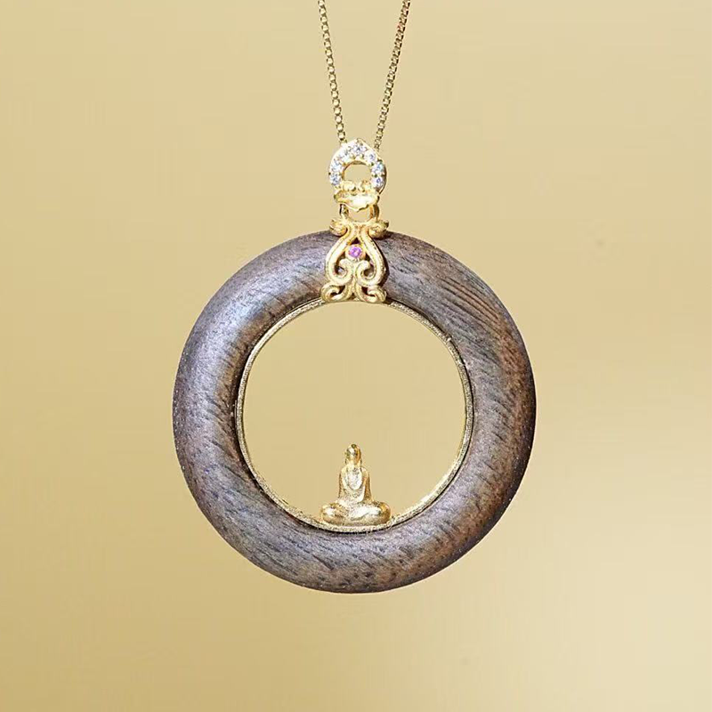 Brunei High-Oil Black Agarwood Ring Pendant · 925 Gold-Plated Bail