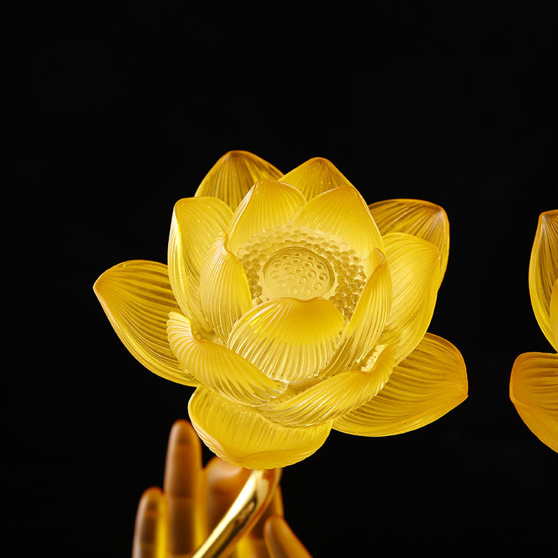 LED Buddha Hand Offering Lamp – Lotus Lantern Glass Lamp for Buddhist Hall, Altar & Meditation