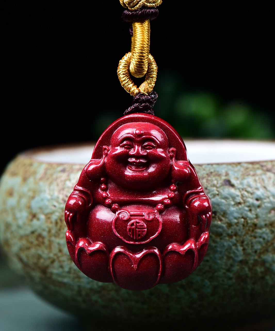 Natural Cinnabar & Purple Sand Buddha Pendant Necklace – Lucky Amulet for Peace, Protection & Good Fortune