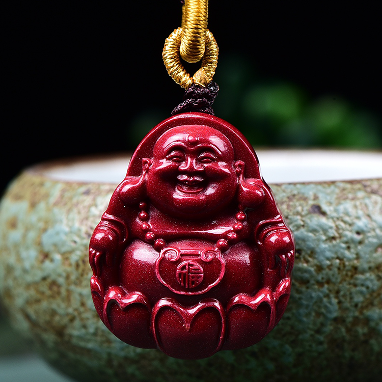 Natural Cinnabar & Purple Sand Buddha Pendant Necklace – Lucky Amulet for Peace, Protection & Good Fortune