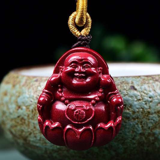 Natural Cinnabar & Purple Sand Buddha Pendant Necklace – Lucky Amulet for Peace, Protection & Good Fortune