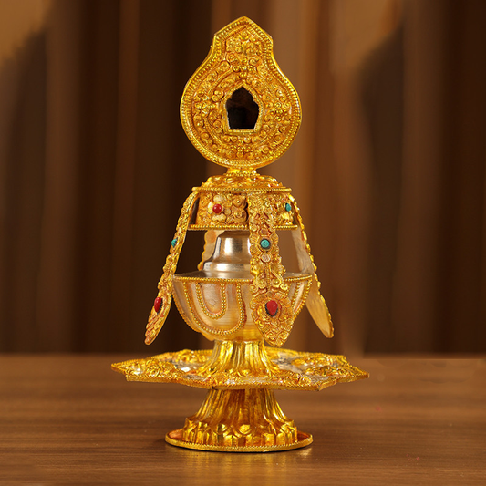 Handmade Nepalese Copper Eight Auspicious Symbols Offering Set – Large Tibetan Longevity Vase Buddhist Altar Decor