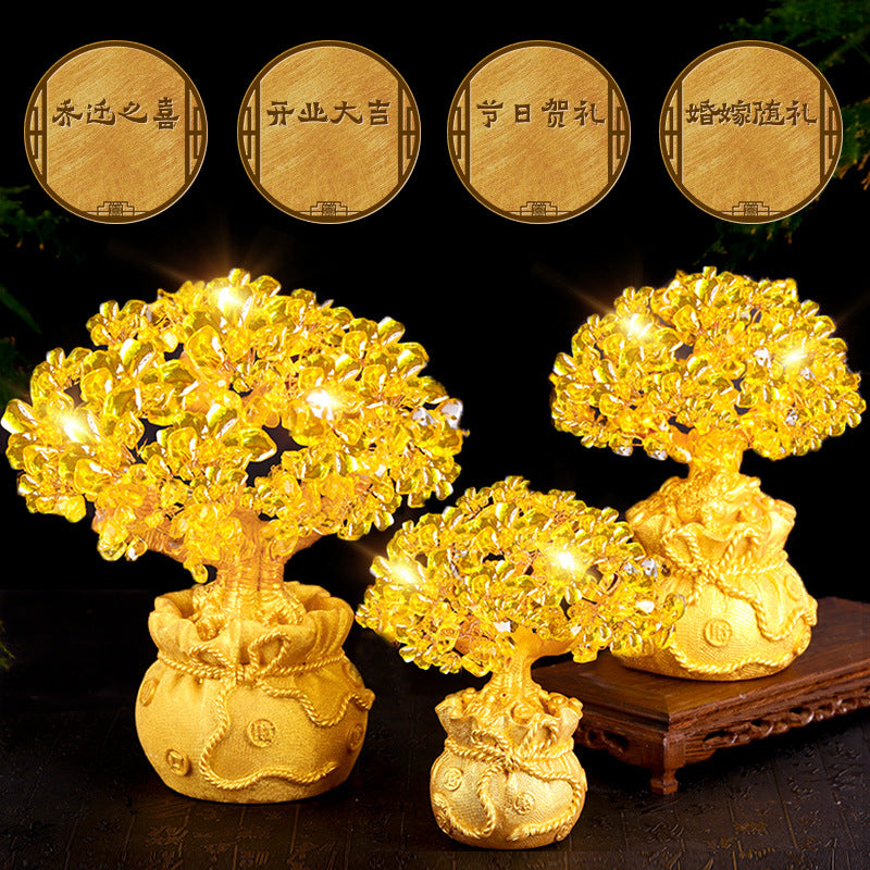 Yellow Citrine Money Tree Decor – Feng Shui Wealth Tree for Home, Living Room, Office, Wine Cabinet | Creative Grand Opening Gift