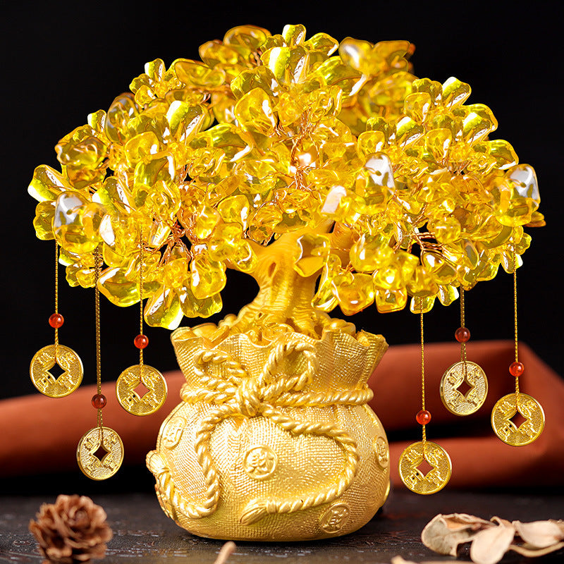 Yellow Citrine Money Tree Decor – Feng Shui Wealth Tree for Home, Living Room, Office, Wine Cabinet | Creative Grand Opening Gift