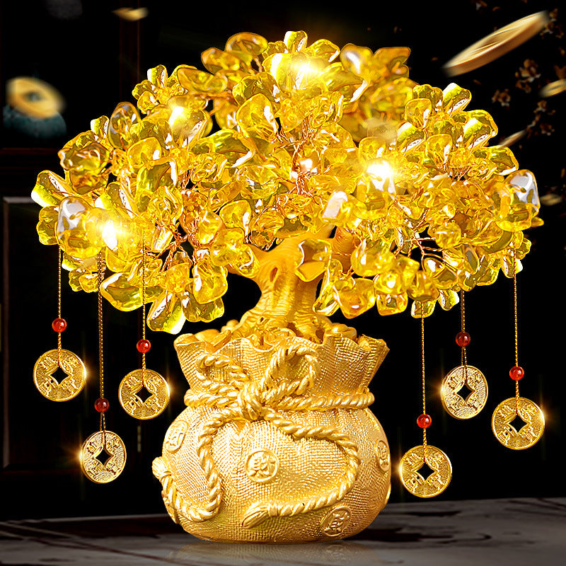 Yellow Citrine Money Tree Decor – Feng Shui Wealth Tree for Home, Living Room, Office, Wine Cabinet | Creative Grand Opening Gift