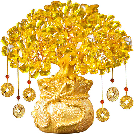 Yellow Citrine Money Tree Decor – Feng Shui Wealth Tree for Home, Living Room, Office, Wine Cabinet | Creative Grand Opening Gift