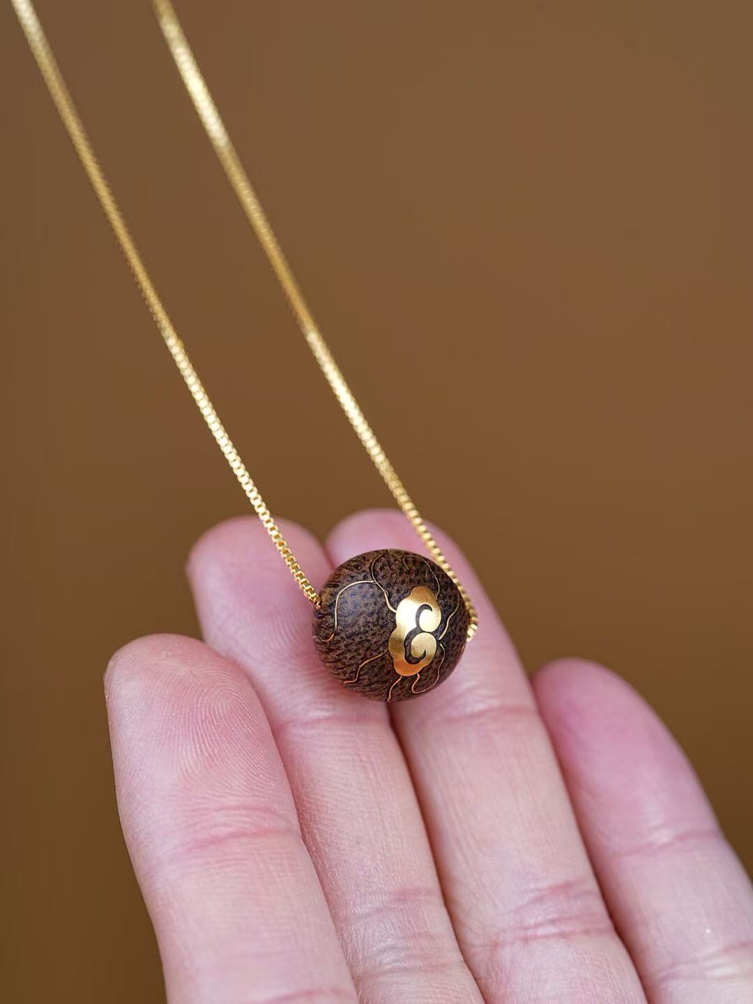 Dalagan Old Material Buddha Bead Necklace – 925 Gold-Plated Silver, Lucky & Wealth Amulet, Clear Grain, Sinking Aroma