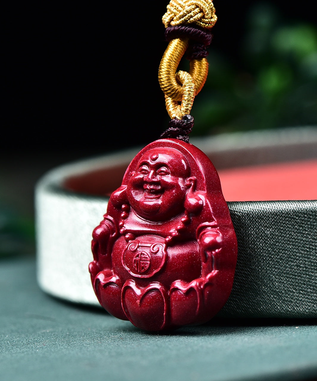 Natural Cinnabar & Purple Sand Buddha Pendant Necklace – Lucky Amulet for Peace, Protection & Good Fortune