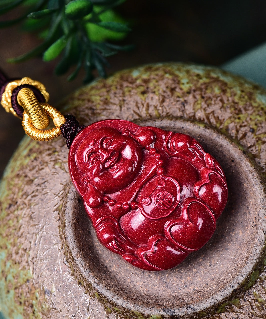 Natural Cinnabar & Purple Sand Buddha Pendant Necklace – Lucky Amulet for Peace, Protection & Good Fortune