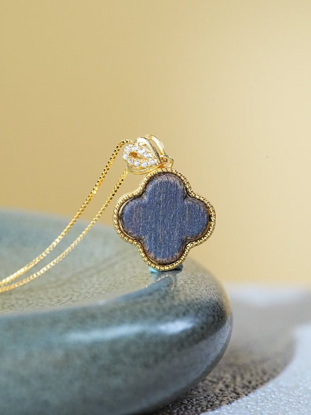 925 Gold-Plated Silver Four-Leaf Clover Necklace – Dalagan Old Material, Deeply Fragrant, Sweet Floral Aroma