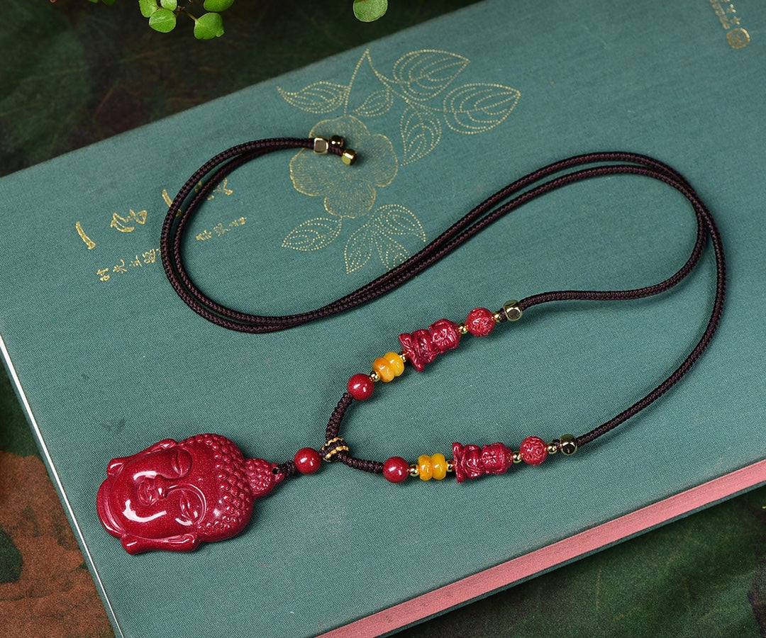 Natural Cinnabar & Zijing Sand Buddha Pendant – Attract Wealth, Ward Off Evil, Bring Peace and Good Luck
