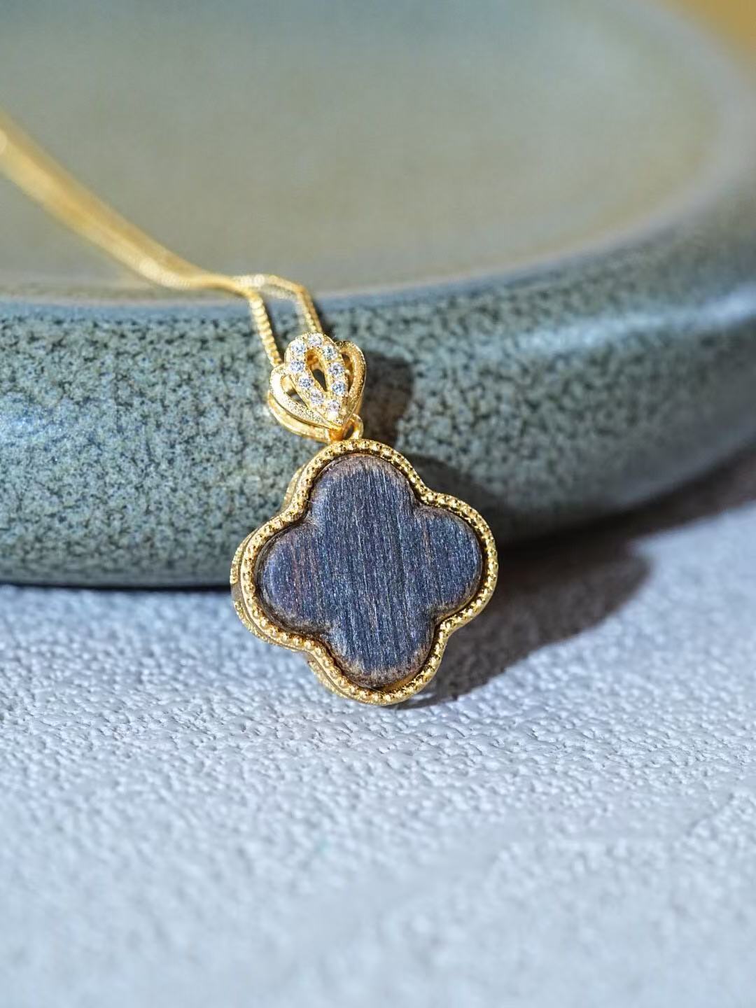 925 Gold-Plated Silver Four-Leaf Clover Necklace – Dalagan Old Material, Deeply Fragrant, Sweet Floral Aroma