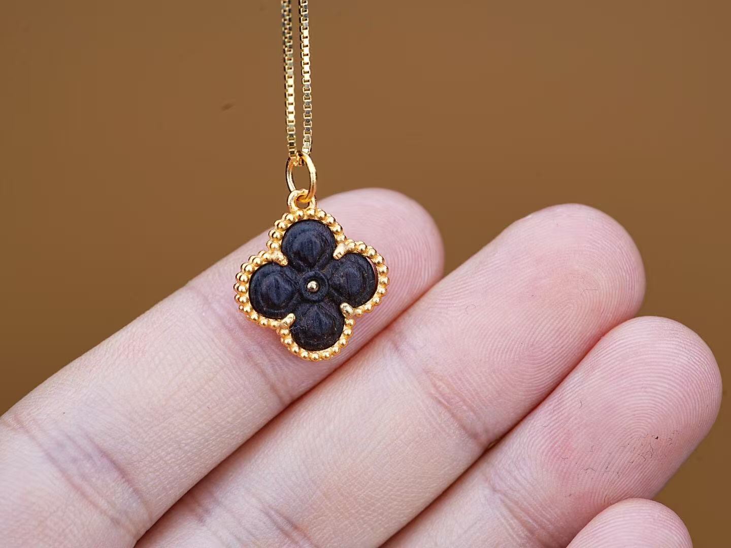 925 Gold-Plated Silver Four-Leaf Clover Necklace – Dalagan Old Material, Deeply Fragrant, Sweet Floral Aroma