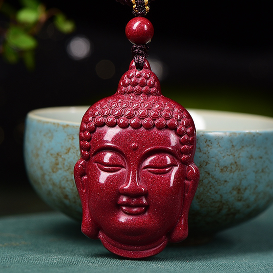 Natural Cinnabar & Zijing Sand Buddha Pendant – Attract Wealth, Ward Off Evil, Bring Peace and Good Luck