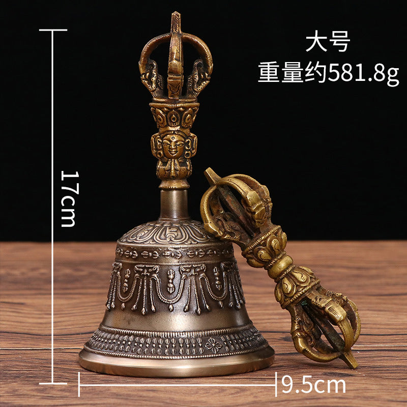 Nepalese Bronze Vajra Bell – Five-Pronged & Nine-Pronged Dorje Bell | Eight Auspicious Symbols | Carved Mantra Ritual Bell