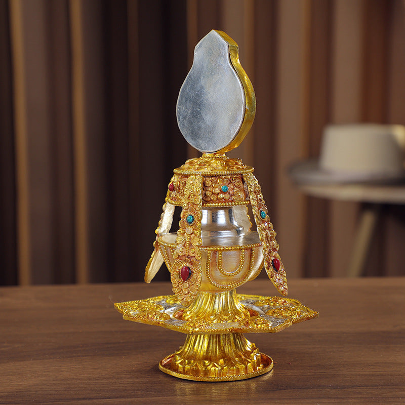 Handmade Nepalese Copper Eight Auspicious Symbols Offering Set – Large Tibetan Longevity Vase Buddhist Altar Decor