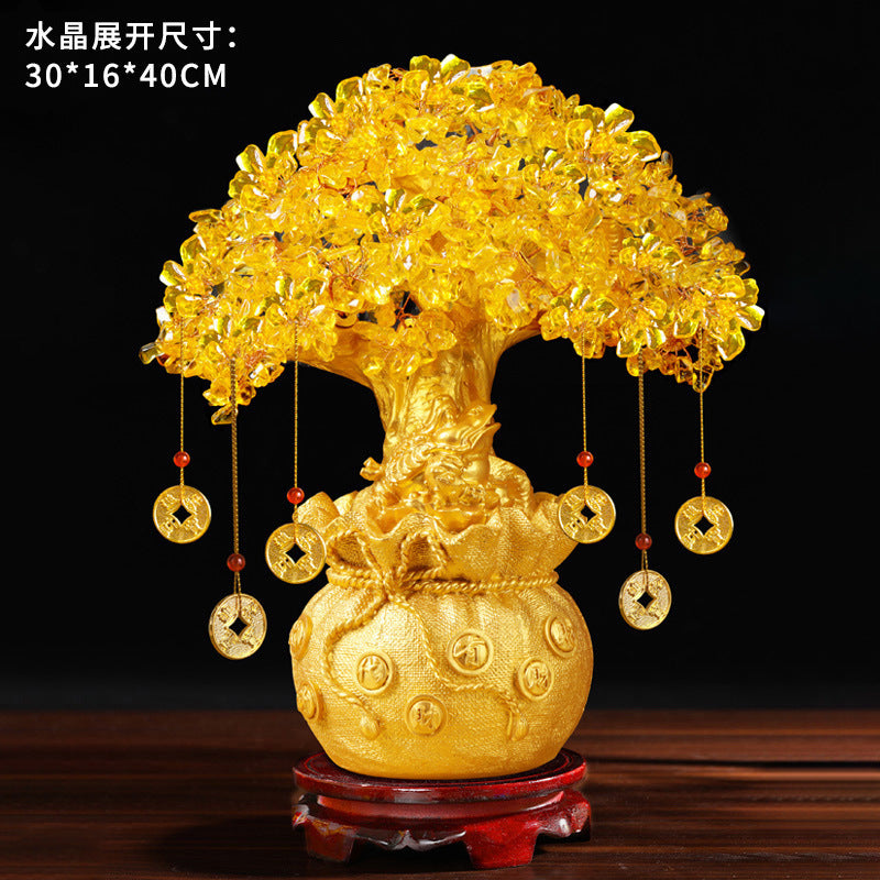 Yellow Citrine Money Tree Decor – Feng Shui Wealth Tree for Home, Living Room, Office, Wine Cabinet | Creative Grand Opening Gift