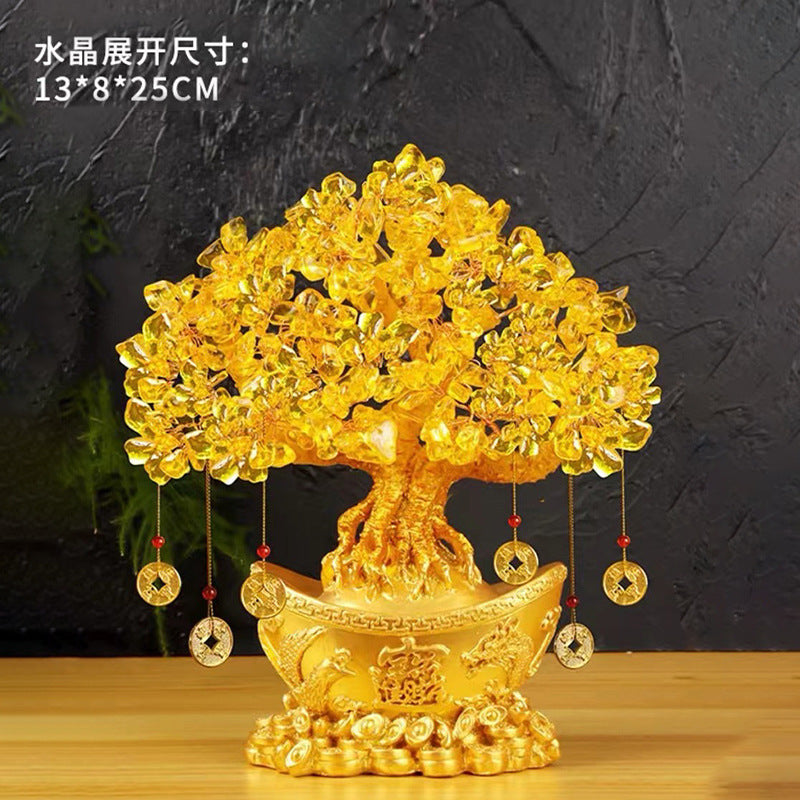 Yellow Citrine Money Tree Decor – Feng Shui Wealth Tree for Home, Living Room, Office, Wine Cabinet | Creative Grand Opening Gift