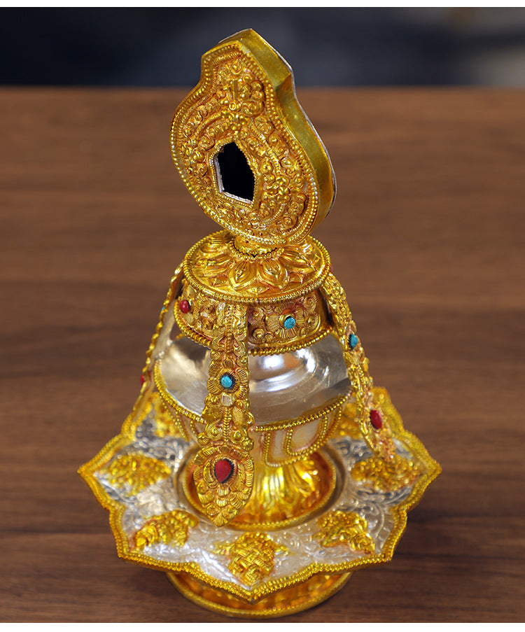 Handmade Nepalese Copper Eight Auspicious Symbols Offering Set – Large Tibetan Longevity Vase Buddhist Altar Decor