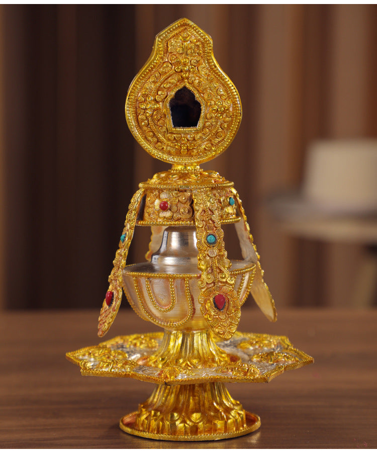 Handmade Nepalese Copper Eight Auspicious Symbols Offering Set – Large Tibetan Longevity Vase Buddhist Altar Decor