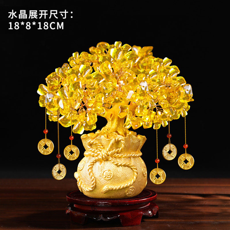 Yellow Citrine Money Tree Decor – Feng Shui Wealth Tree for Home, Living Room, Office, Wine Cabinet | Creative Grand Opening Gift