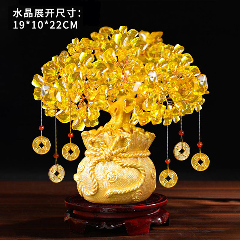 Yellow Citrine Money Tree Decor – Feng Shui Wealth Tree for Home, Living Room, Office, Wine Cabinet | Creative Grand Opening Gift