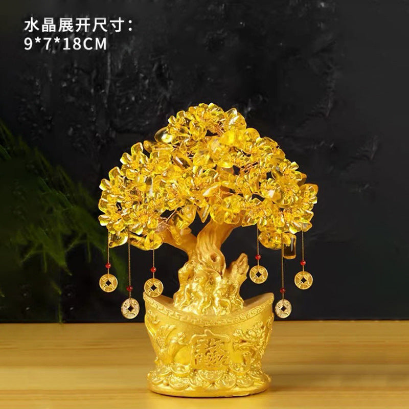 Yellow Citrine Money Tree Decor – Feng Shui Wealth Tree for Home, Living Room, Office, Wine Cabinet | Creative Grand Opening Gift