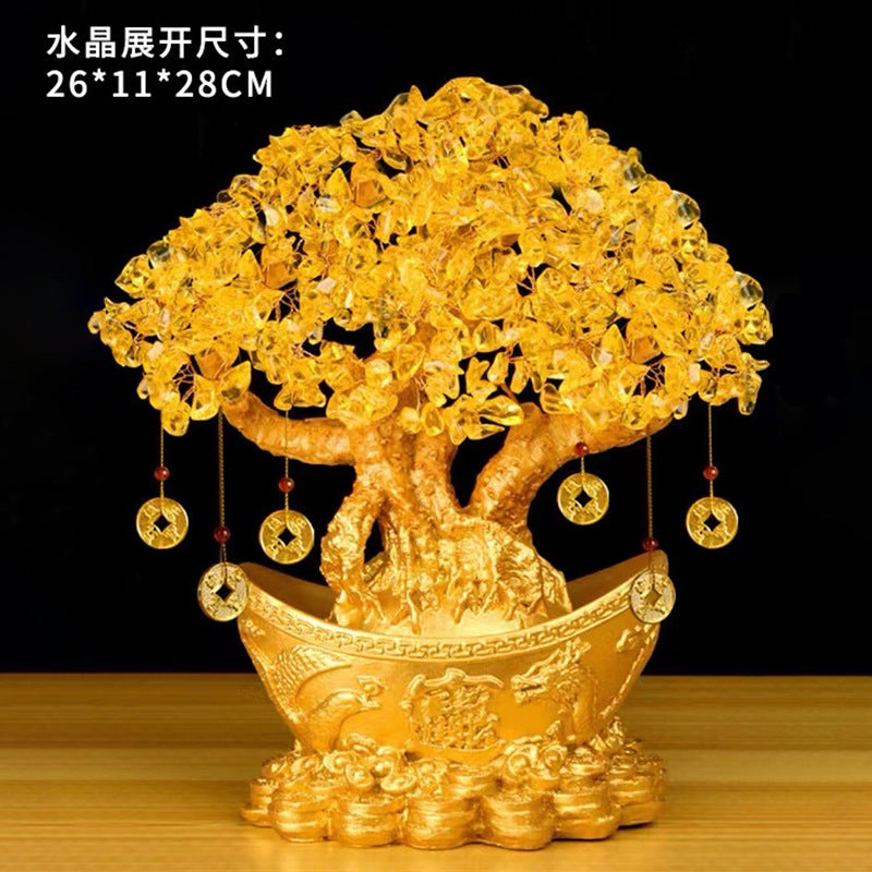 Yellow Citrine Money Tree Decor – Feng Shui Wealth Tree for Home, Living Room, Office, Wine Cabinet | Creative Grand Opening Gift