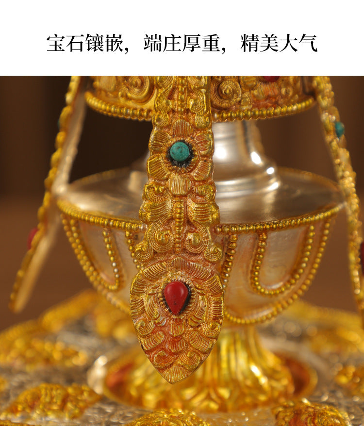 Handmade Nepalese Copper Eight Auspicious Symbols Offering Set – Large Tibetan Longevity Vase Buddhist Altar Decor